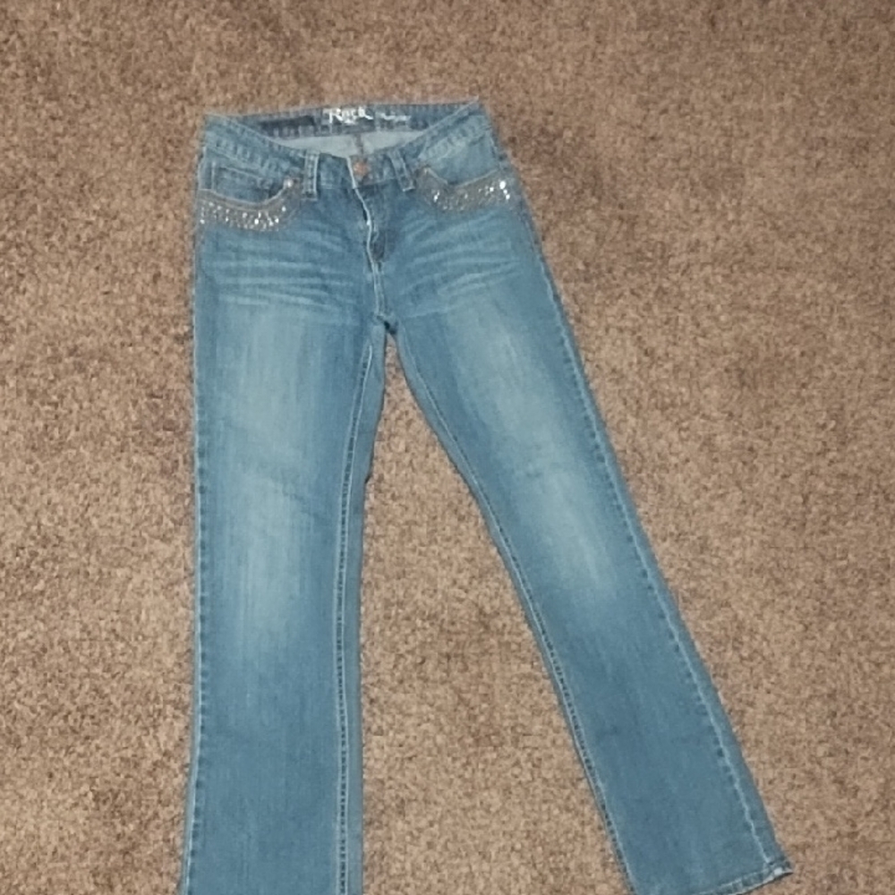#2127 Rock 47 Wrangler Women's Blue Jeans with Embellished Pockets - Picture 7 of 9
